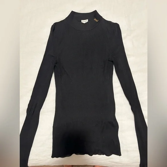 YSL Ribbed Silk Turtleneck Top